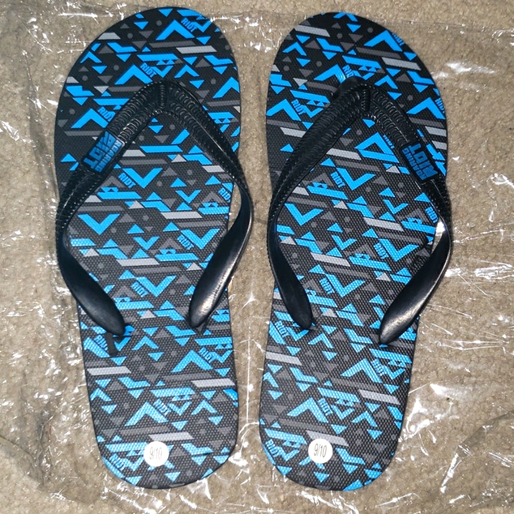 New black and Teal flip flops
